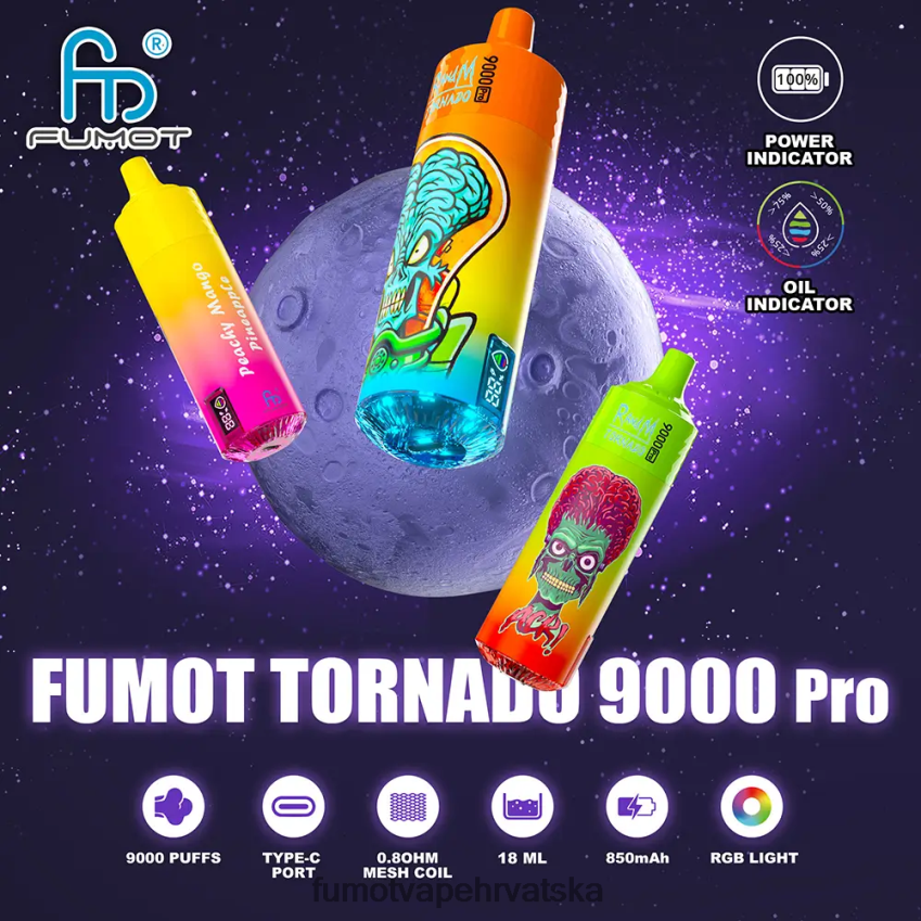 Fumot Vape Hrvatska | bobica breskve Z0020B222 1 komad 9000 pro 18ml vape za jednokratnu upotrebu Fumot Tornado
