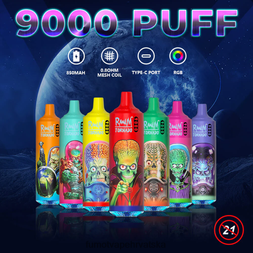 Fumot Vape Hrvatska | ljetni led od breskve Z0020B52 jednokratna vape olovka 9000 - 18 ml (1 komad) Fumot Tornado