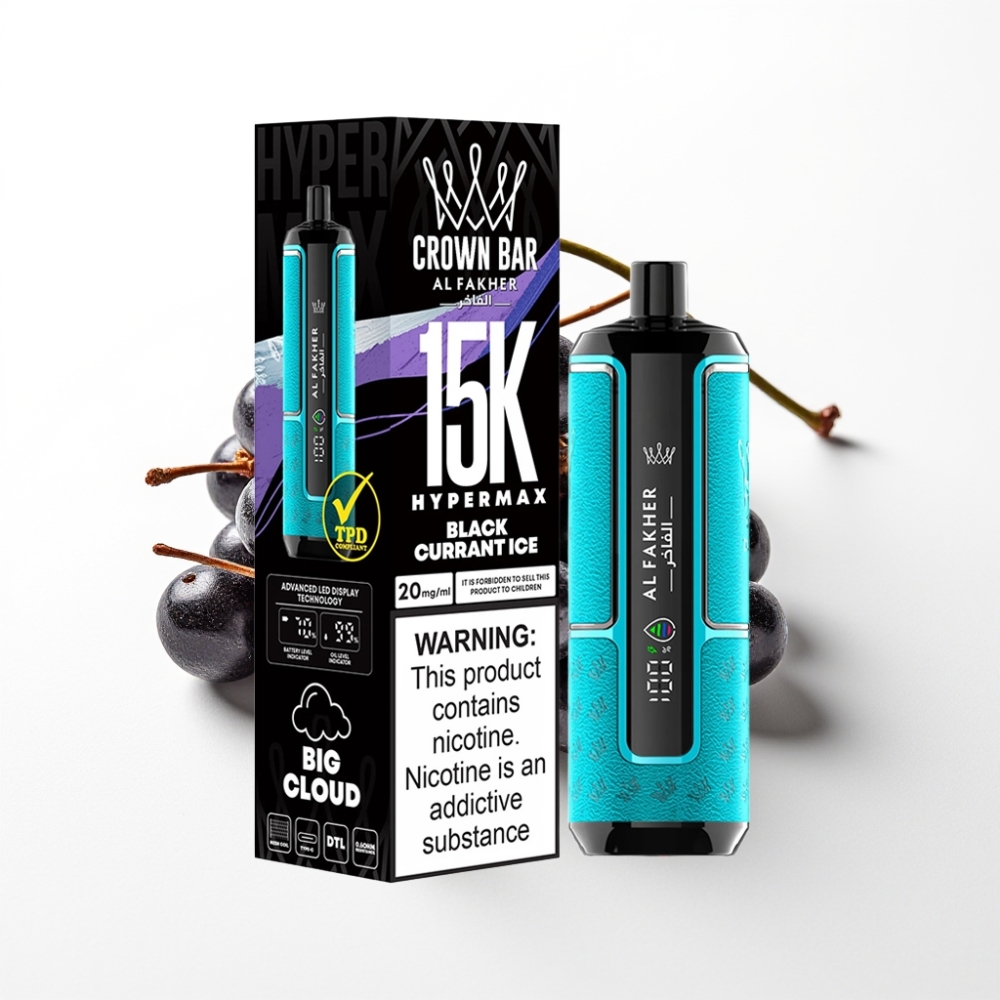 Al Fakher Crown Bar 15K Hypermax Jednokratna Vape Kit 22ml Crni Ribizl Led