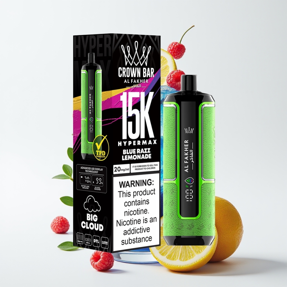 Al Fakher Crown Bar 15K Hypermax Pljuskovi Hypermax Jednokratna Vape Kit Plava Malina Limunada