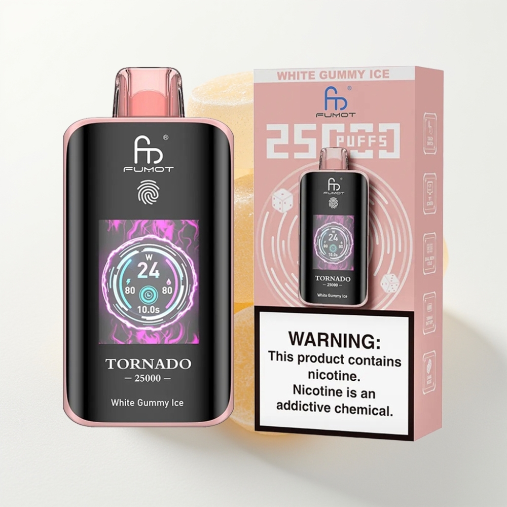 Fumot Tornado 25000 Puffs HD Ekran Bijeli Gumi Led