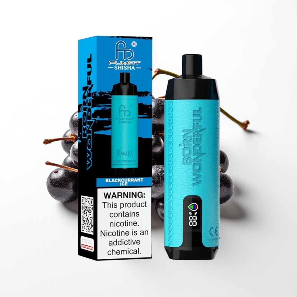 RandM Fumot Shisha 10000 Puffs 0.6ohm Mrežasti Sviti Okus Crni Ribiz Led
